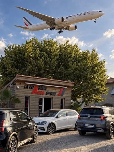 L'avion passe au-dessus du chalet